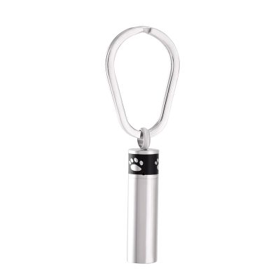 LiHiFG High-Capacity Ashes Urn Key Chain&Key Ring - Stainless Steel Paw Print Cylinder Keepsake Cremation Keychain