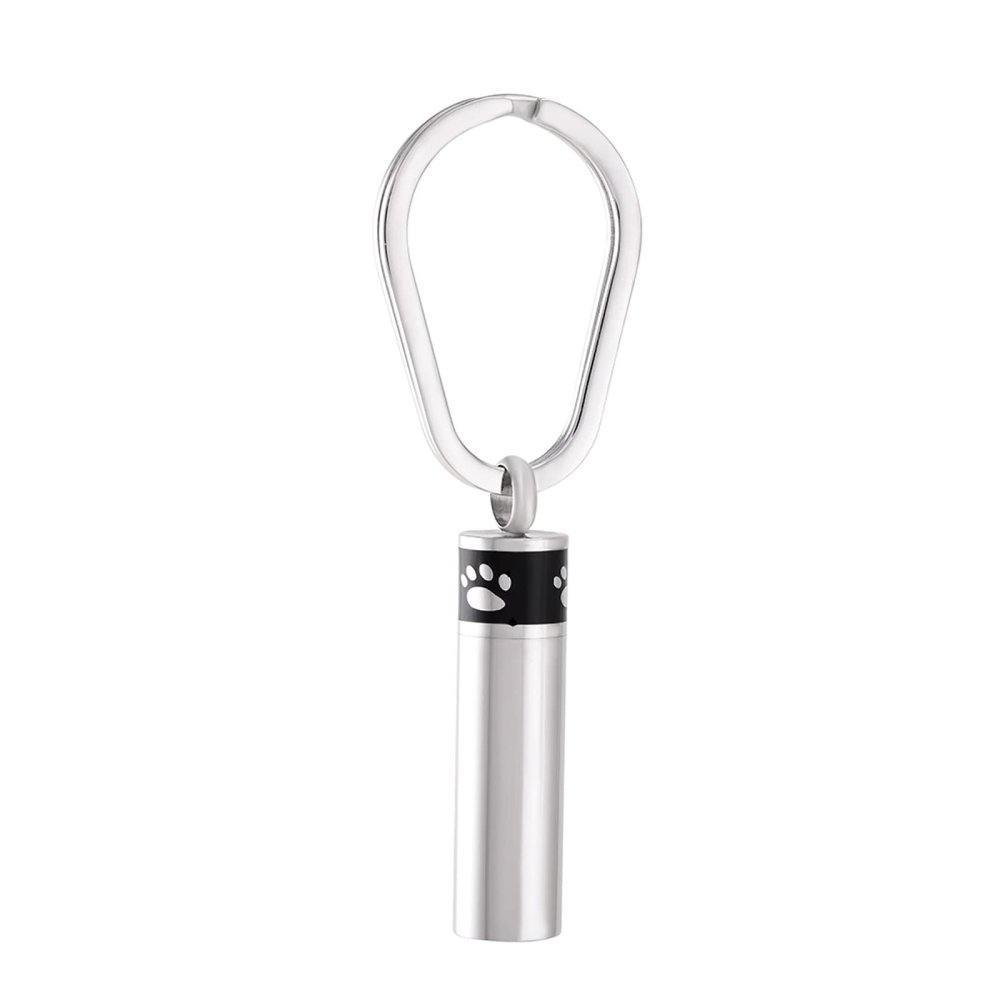 LiHiFG High-Capacity Ashes Urn Key Chain&Key Ring - Stainless Steel Paw Print Cylinder Keepsake Cremation Keychain