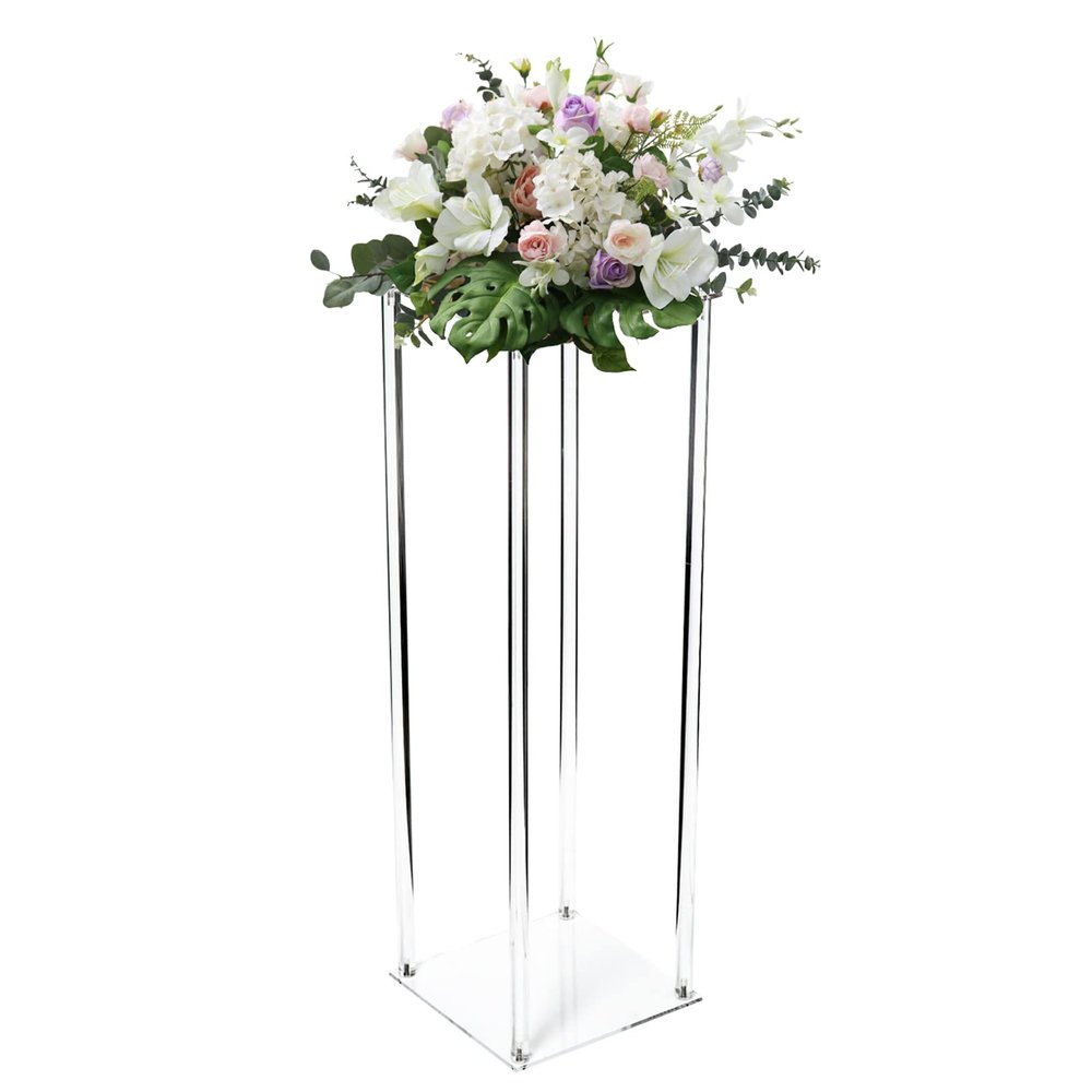 32 Inch Tall 10 Inch Dia. Clear Flower Stand Wedding Decoration Table Centerpiece Clear Acrylic Floor Vase Decorative Column Stand, for Home Party Wedding Event