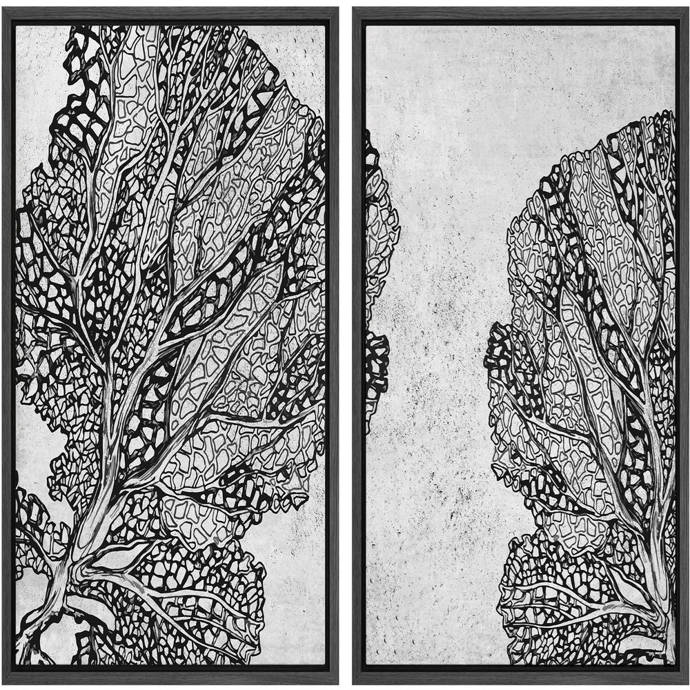 IDEA4WALL Framed Canvas Print Wall Art Set Black White Spotted Forest Leaf Landscape Floral Plants Illustrations Modern Art Nature Scenic for Living Room, Bedroom, Office - 16"x24"x2 Black