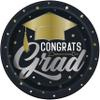 Stars & Caps Graduation Round Dinner Plates - 9" - Black & Yellow Design Tableware, Perfect For Graduation Parties & Events - Pack of 8 view 1