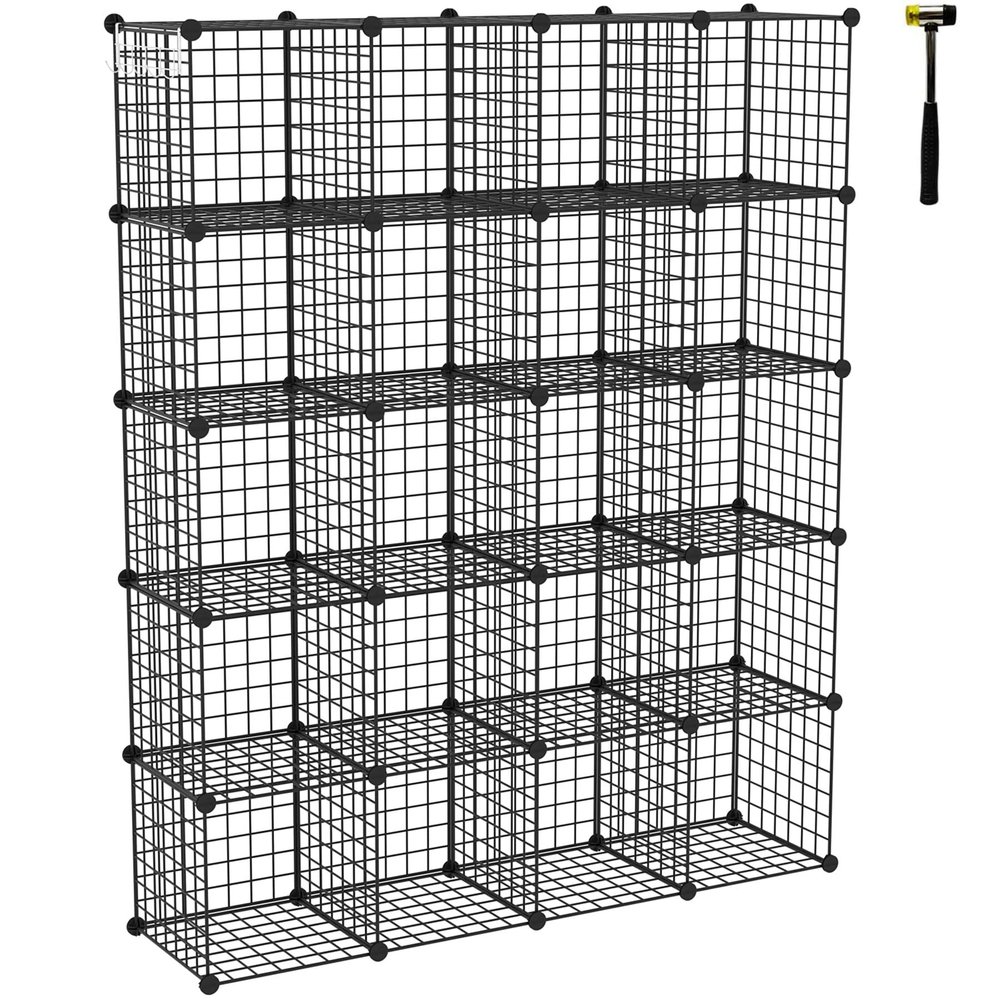 C&AHOME Wire Cube Storage, 20-Cube Organizer Metal, Wire C Grids Storage, Storage Bins Shelving, Modular Bookshelf Shelf, Closet Cabinet Ideal for Home, 48.4L x 12.4W x 60.6H Black UWCSM20B