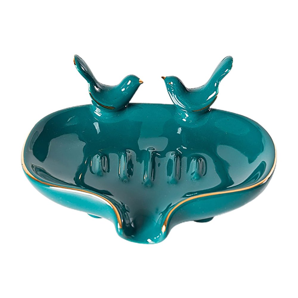 Algado Bird Shape Soap Bar Holder, Green Ceramics Soap Dishes for Bathroom, Self Draining Soap Tray for Bathroom, Kitchen, Shower, Home
