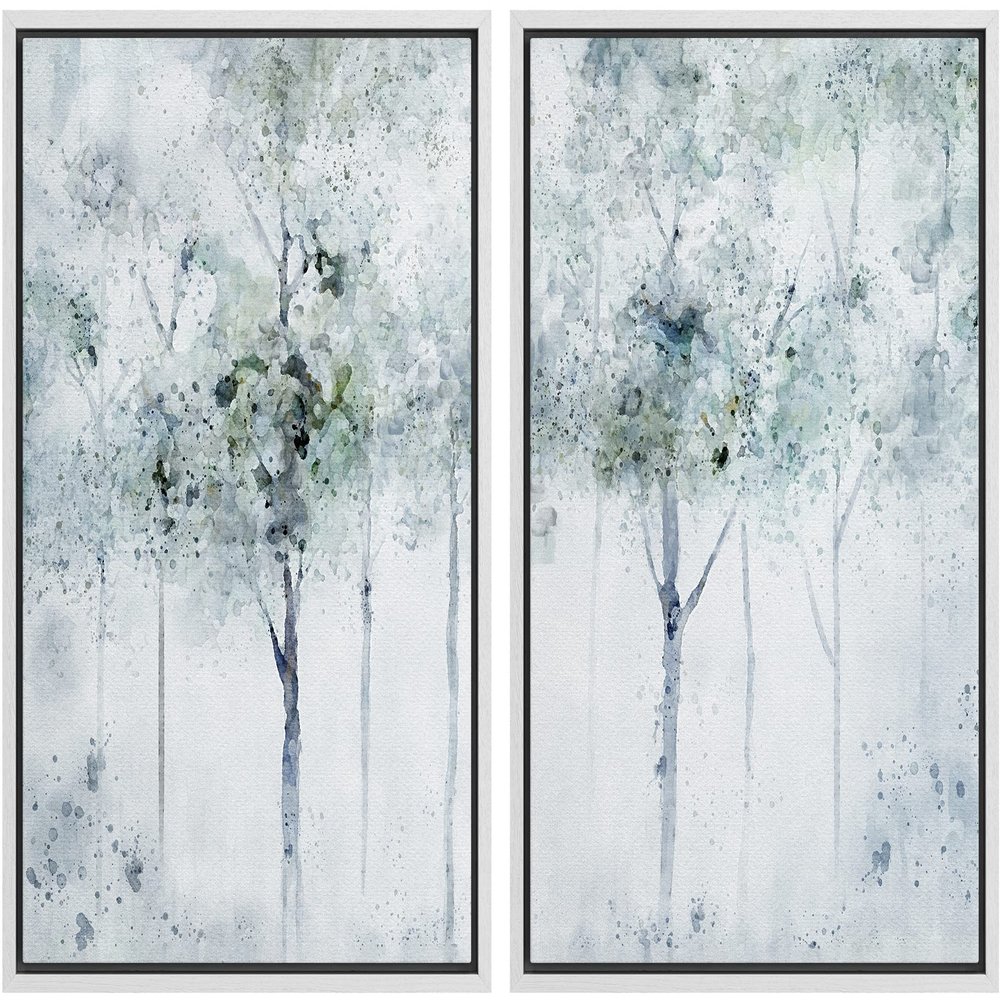 IDEA4WALL Framed Canvas Print Wall Art Set Pastel Watercolor Misty Forest Landscape Nature Wilderness Illustrations Modern Art Scenic Colorful for Living Room, Bedroom, Office - 16"x24"x2 White