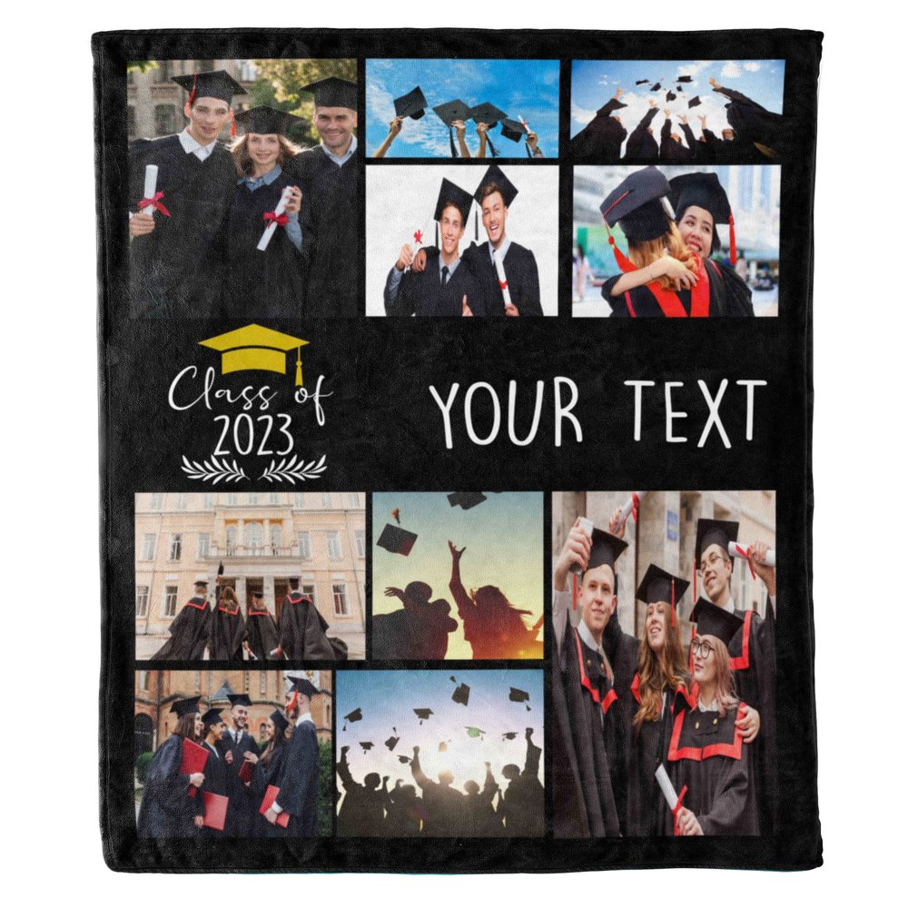 2024 Personalized Graduation Photo Blanket, Custom Year & Images, Congratulations Gift Gesture for The One Who is Achieving Success & Getting Graduated, Soft Blanket Proudly Printed in USA