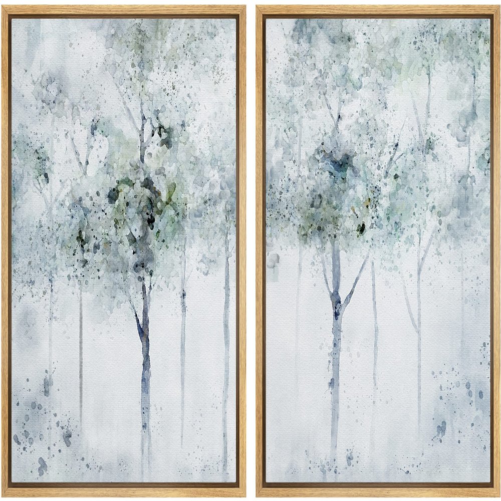 IDEA4WALL Framed Canvas Print Wall Art Set Pastel Watercolor Misty Forest Landscape Nature Wilderness Illustrations Modern Art Scenic Colorful for Living Room, Bedroom, Office - 16"x24"x2 Natural