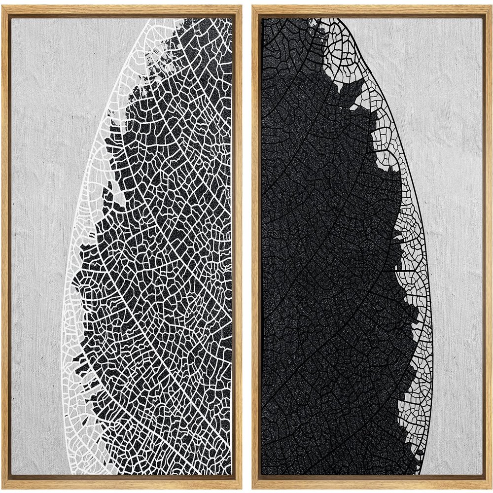 IDEA4WALL Framed Canvas Print Wall Art Set Black White Grunge Forest Leaf Close Up Floral Plants Illustrations Modern Art Nature Scenic Colorful for Living Room, Bedroom, Office - 16"x24"x2 Natural