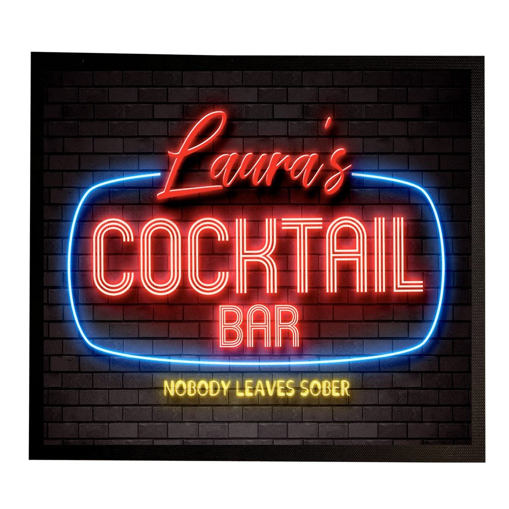 Personalised Cocktail Bar neon printed Door mat 60 x 40cm
