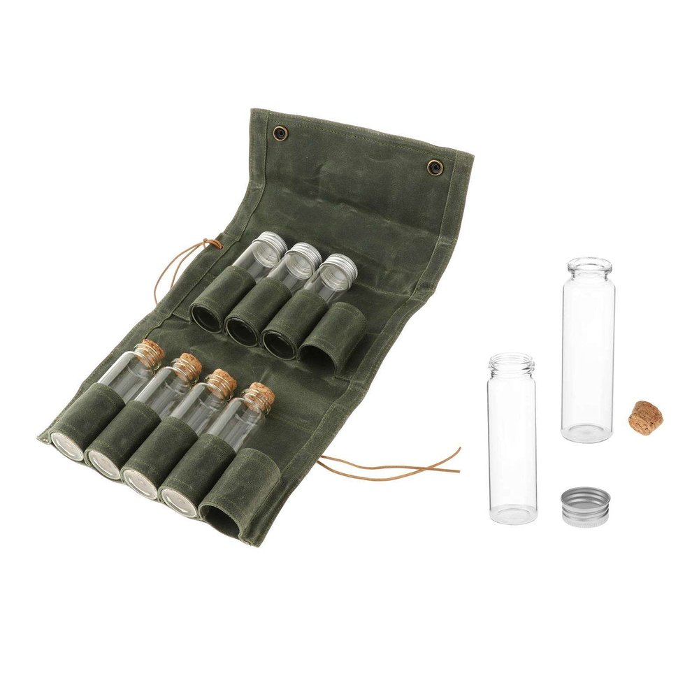 Easnea Glass Spice Jars Bottles Spice Storage Containers with Lids for Outdoor Camping BBQ Hiking Storing Spice,Herbs and Powders - 9pcs Green