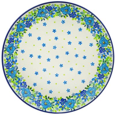 Polmedia Polish Pottery Dinner Plate UNIKAT - Blue Kissed Petals Pattern Handmade in Boleslawiec Poland by Ceramika Artystyczna + Certificate of Authenticity