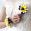 Wnvivi Sunflower Boutonniere & Sunflower Wrist Corsage Set, 2PCS Artificial Sunflower with Greenery Bride Bridesmaid Wedding Flower Corsage Wrist Flower, Pack of 2 view 3