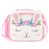 mibasies Kids Lunch Bag for Girls Leather Insulated Lunch Box with Water Bottle Holder and Shoulder Strap (White Bunny) view 1