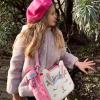 mibasies Kids Lunch Bag for Girls Leather Insulated Lunch Box with Water Bottle Holder and Shoulder Strap (White Bunny) view 2