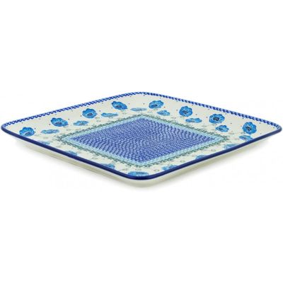 Polmedia Polish Pottery Platter 11-inch UNIKAT - Morning Poppies Pattern Handmade in Boleslawiec Poland by Ceramika Artystyczna + Certificate of Authenticity
