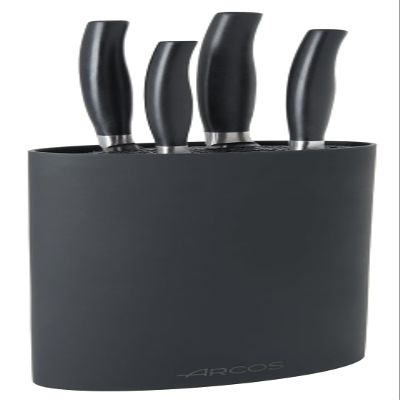 Arcos Forged Kitchen Knife Set 4 Pieces (Paring Knife + Kitchen Knife + Chef's Knife + Bread Knife) Nitrum Stainless Steel. Polypropylene POM Handle. Series Clara. Black Color
