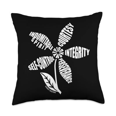 5 Tenets of Taekwondo - White TKD Flower Throw Pillow
