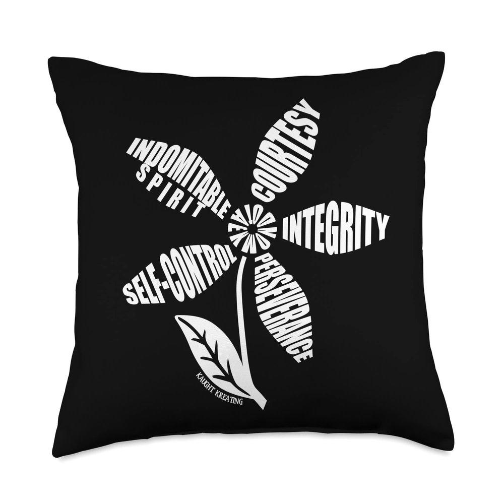 5 Tenets of Taekwondo - White TKD Flower Throw Pillow