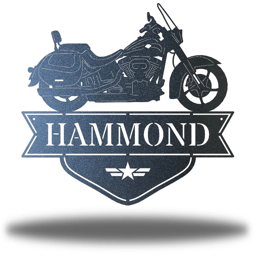 Riverside Designs Motorcycle Monogram Metal Wall Art Steel Decor (36", Black)