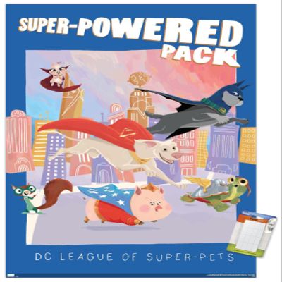 Trends International DC Comics Movie DC League of Super-Pets - Super-Powered Pack Wall Poster, 22.375" x 34", Premium Poster & Mount Bundle