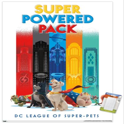 Trends International DC Comics Movie DC League of Super-Pets - Skyline Wall Poster, 22.4L x 14.7W, Premium Poster & Mount Bundle