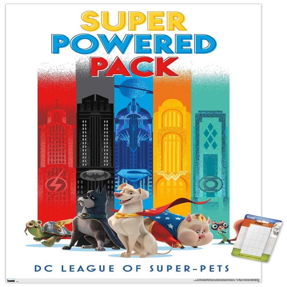 Trends International DC Comics Movie DC League of Super-Pets - Skyline Wall Poster, 22.4L x 14.7W, Premium Poster & Mount Bundle