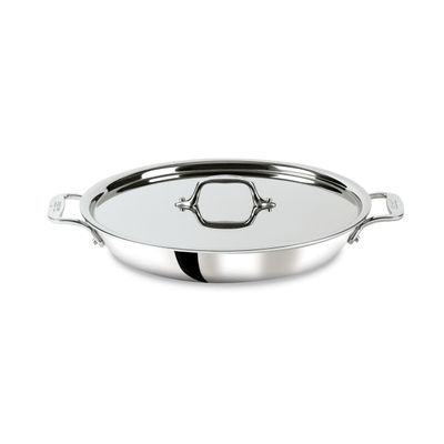 All-Clad D3 3-Ply Stainless Steel Universal Pan with Lid 3 Quart Induction Oven Broiler Safe 600F Pots and Pans, Cookware Silver
