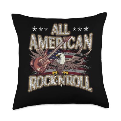 99 Gifts Patriotic Father's Day & July 4th Party All Patriotic Rock N Roll American Flag USA 4th of July Throw Pillow, 18x18, Multicolor