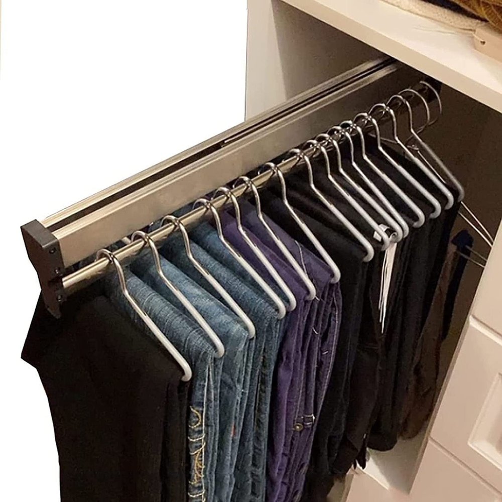 DONGYUE Metal Closet Valet Rod, Pull-Out Adjustable 30cm-60cm Wardrobe Clothes Rail, Heavy Duty Extendable Valet Rod Clothing Mount Top Mount,with Screws (Size : 45cm/17.7in)