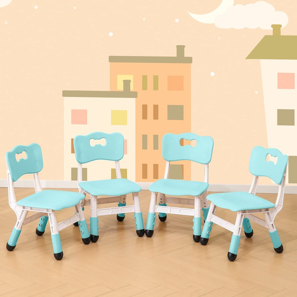 WHY TOYS 4 Piece Kids Chair Set 3 Levels Adjustable Stackable Kids Chairs Ideal for Playrooms, Schools, Daycares and Homes Washable and Easy to Clean Max Weight 220LB(Mint Green4Piece Set)