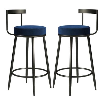 LOUFOU Counter Height Stools Set of 2, Velvet Upholstered Barstools Breakfast Bar Stools with Black Metal Leg High Dining Chairs for Kitchen Island Home