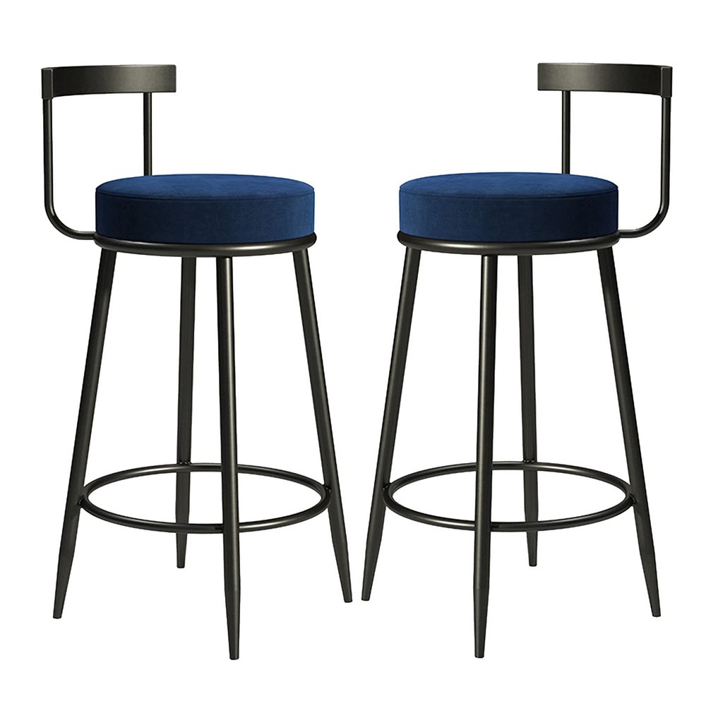 LOUFOU Counter Height Stools Set of 2, Velvet Upholstered Barstools Breakfast Bar Stools with Black Metal Leg High Dining Chairs for Kitchen Island Home