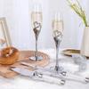 4 Piece Champagne Flutes and Cake Knife Server Set, Bride and Groom Toasting Flutes with Cake Cutting Set, Diamond Champagne Glasses Set for Wedding Reception Anniversary Party House Warming, Silver view 3