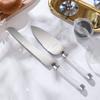 4 Piece Champagne Flutes and Cake Knife Server Set, Bride and Groom Toasting Flutes with Cake Cutting Set, Diamond Champagne Glasses Set for Wedding Reception Anniversary Party House Warming, Silver view 4