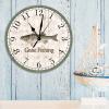 Go Fishing Wooden Wall Clock Striped Bass Beach Decor Ocean Coastal Wood Wall Clocks Non Ticking Silent 15Inch Wall Clocks Farmhouse Beach Home Decoration for Laundry Room Bedroom Birthday Gift view 4