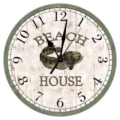 Beach House Round Clock Pacuma Toadfish Beach Decor Ocean Coastal Clocks Non Ticking Silent 12Inch Wall Clock Shabby Chic Ocean for Laundry Room Bedroom Birthday Housewarming Gift