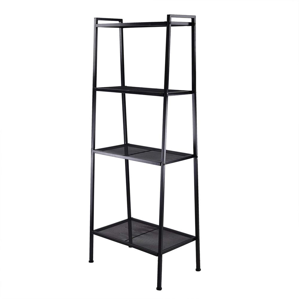 4-Tier Multipurpose Shelf Display Rack - Widen Light Duty Indoor Garage Storage Organizer Bookshelf (Black)