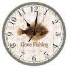 Go Fishing Wood Wall Clock Greenback Flounder Beach Decor Ocean Coastal Wall Clocks Quartz Battery Operated 12Inch Clock Rustic Farmhouse for Kitchen Bedroom Office Birthday Housewarming Gift view 1