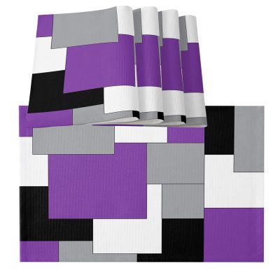 Placemats for Dining Table Set of 6,Purple and Black Modern Color Block Cotton Linen Cloth for Square/Round Table Mat Placemat,Geometric Gray White Patckwork Plaid Kitchen Dinner Holiday Dcor