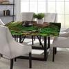 Landscape Square Table Cove, Rainforest Trees and Fresh Grass in Jungle Wildlife Nature Tropical Photo, Elastic Edge, Can Wipe Indoor/Outdoor Dining Table Cover, 44"x44" Green Brown view 4