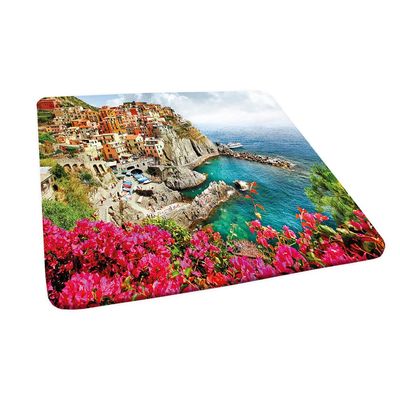 Italy Square Table Cove, Coastal Panorama Summer Beach Landscape, Elastic Edge, Suitable for Catering and Kitchen, 44"x44" Multicolored