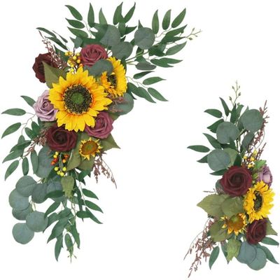 2pcs Wedding Arch Flowers Kit Decorative Sunflowers Hanging Vines Plants Faux Garlands for Wedding Reception Backdrop Decoration