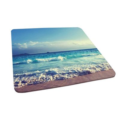 Tropical Island Square Table Cove, Ocean Waves Beach at The Sunset Time Skyline, Elastic Edge, Suitable for Catering and Kitchen, 44"x44" Turquoise Sky Blue