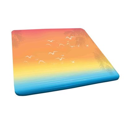 Seagulls Square Table Cove, Tropical Island Sunset Print with Setting Sun Sea Palm Trees and Birds in Flight, Elastic Edge, Suitable for Catering and Kitchen, 44"x44" Salmon Ombre