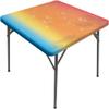 Seagulls Square Table Cove, Tropical Island Sunset Print with Setting Sun Sea Palm Trees and Birds in Flight, Elastic Edge, Suitable for Catering and Kitchen, 44"x44" Salmon Ombre view 2