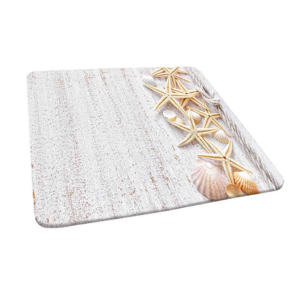 ESFVRG Seashells Square Table Cove, Starfish Marine in Vertical Direction Wood Surface Ocean Beach Nautical Print, Elastic Edge, Suitable for Kitchen Party Picnic, 44"x44" Ivory