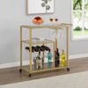 93X40X88 cm RollingBar Cart, Metal Serving Cart with Tempered Glass, Glass Bar and Serving Cart, Tea Serving Bar Cart with Wheels, Suitable for Restaurant, Hotel, Golden Bar Cart view 1