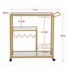 93X40X88 cm RollingBar Cart, Metal Serving Cart with Tempered Glass, Glass Bar and Serving Cart, Tea Serving Bar Cart with Wheels, Suitable for Restaurant, Hotel, Golden Bar Cart view 2