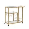 93X40X88 cm RollingBar Cart, Metal Serving Cart with Tempered Glass, Glass Bar and Serving Cart, Tea Serving Bar Cart with Wheels, Suitable for Restaurant, Hotel, Golden Bar Cart view 4