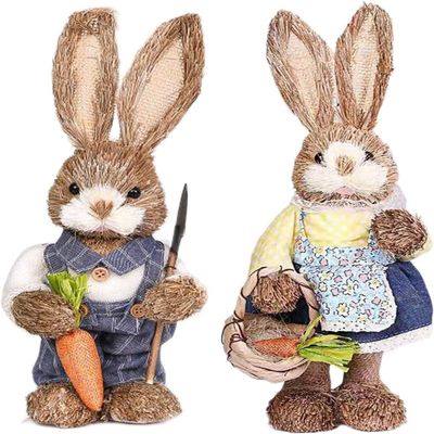 2-Pack Bunny Figurine Spring Easter Ornament Garden Bunny Rabbit Statue for Easter Home Decorations Party Favor - Blue