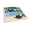 Nautical Square Fitted Tablecloth, Ocean Beach Seascape Sunbeds Balcony Summer Picture Tropical Island, Elastic Edge, Can Wipe Indoor/Outdoor Dining Table Cover, 47"x47" Blue Green and White view 1